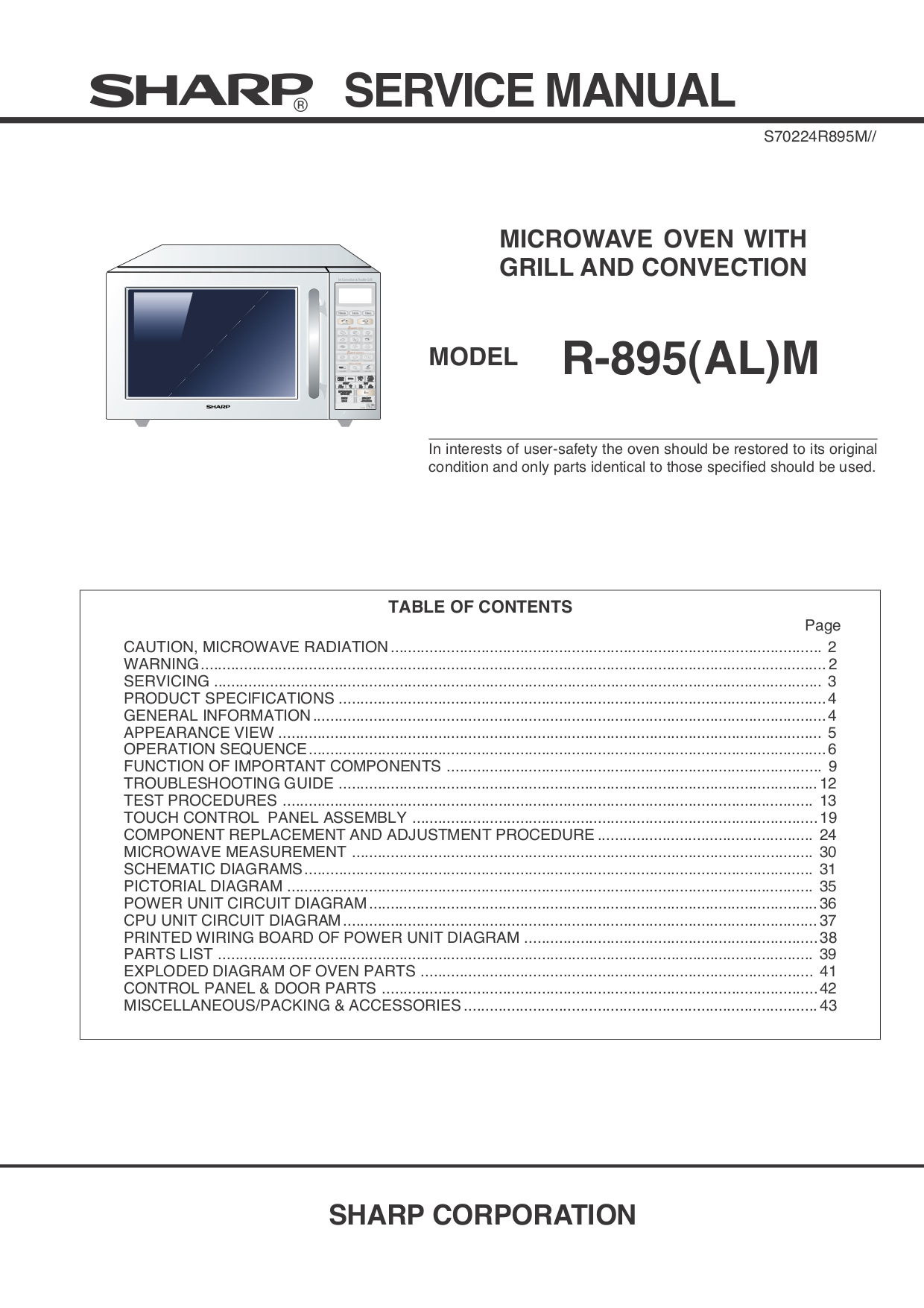 Download free pdf for Sharp R520L Microwave manual