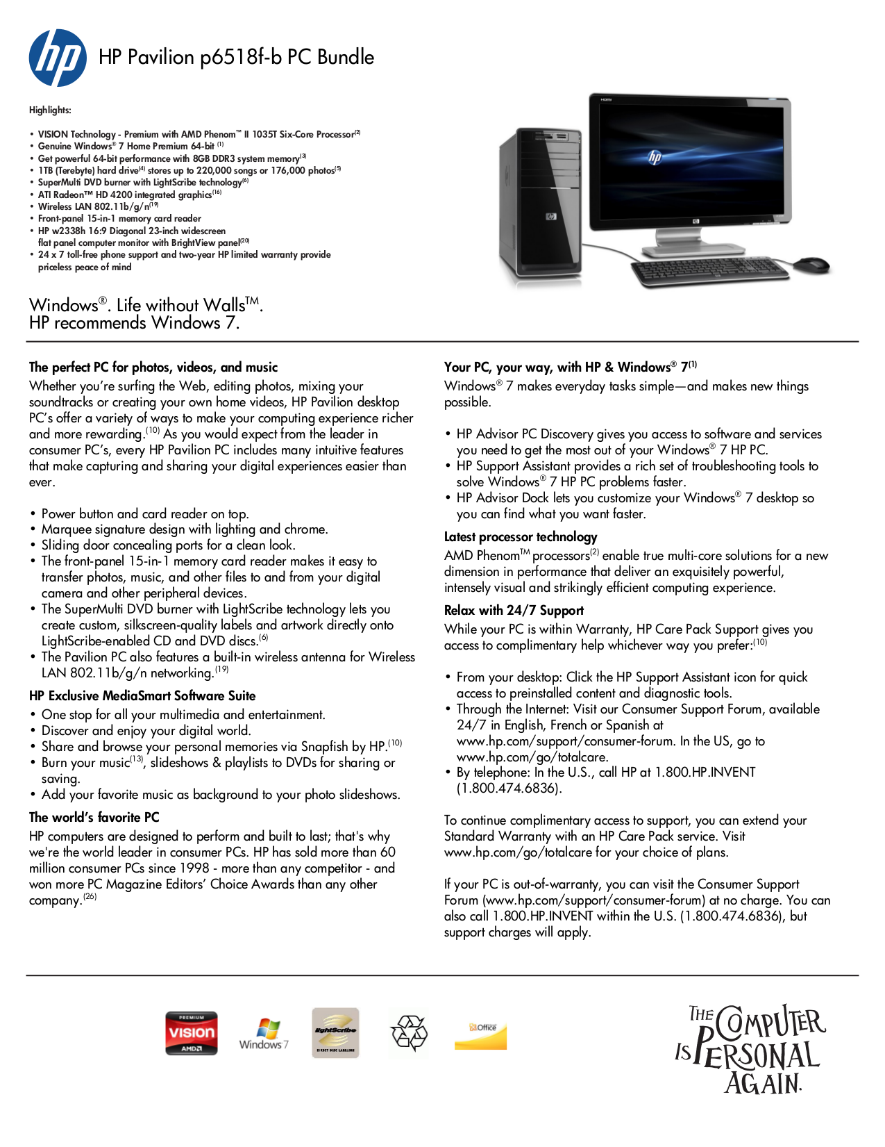 Download free pdf for HP Pavilion W2338H Monitor manual