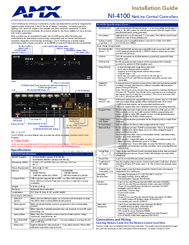 Download free pdf for Amx NetLinx NXF Integrtaed Controller Other manual