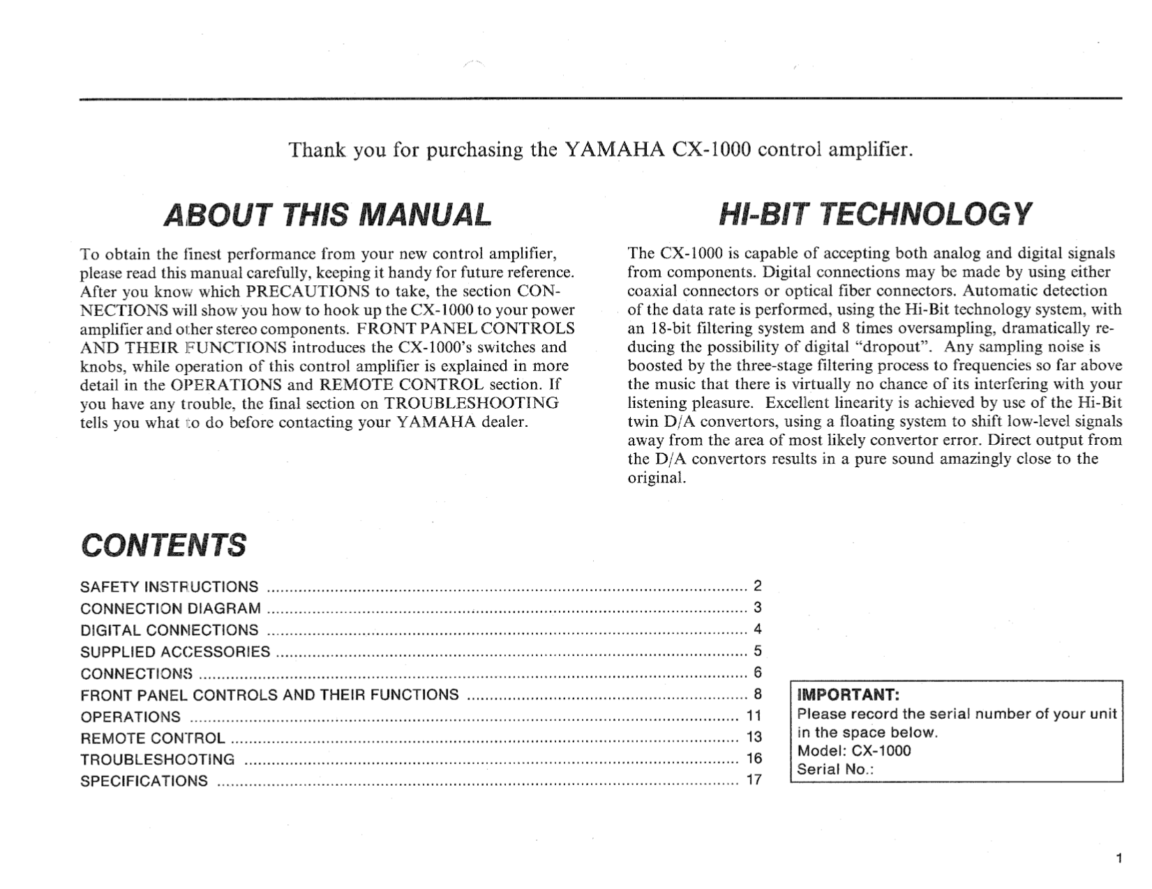 PDF manual for Yamaha Amp CA-1000