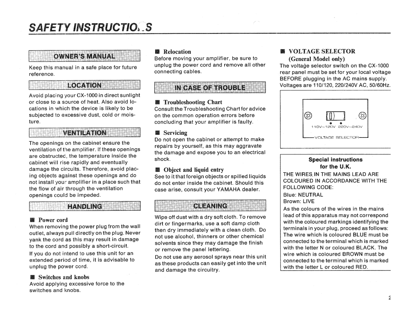 PDF manual for Yamaha Amp CA-1000