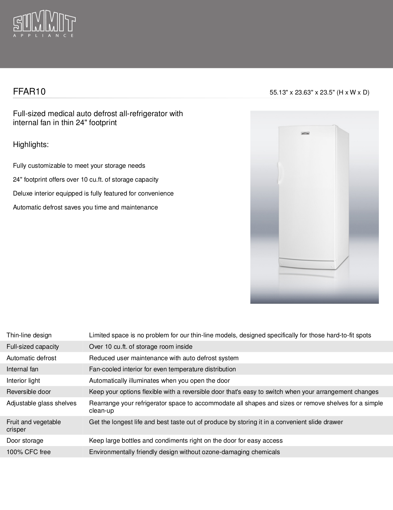 PDF manual for Summit Refrigerator FFAR10