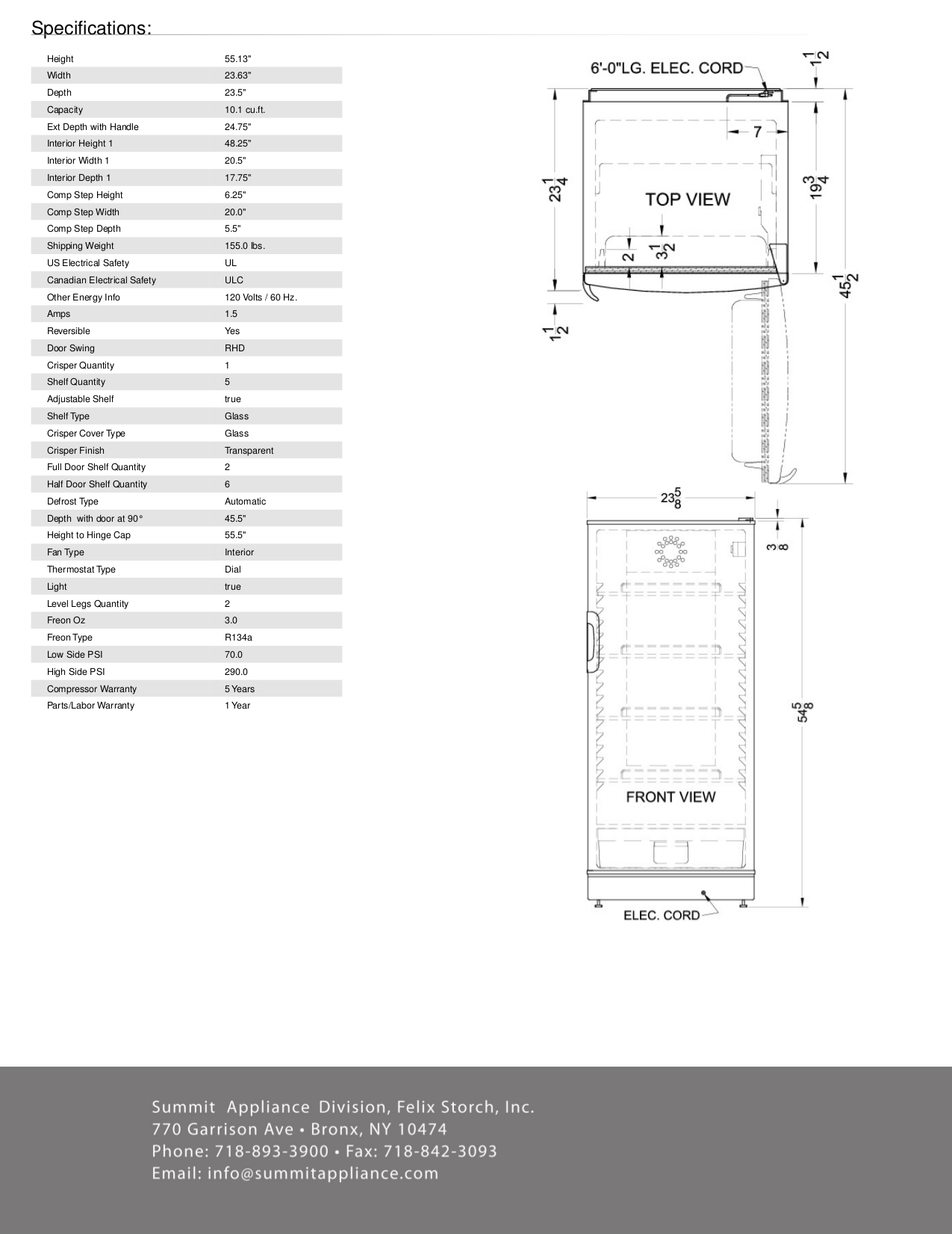 PDF manual for Summit Refrigerator FFAR10