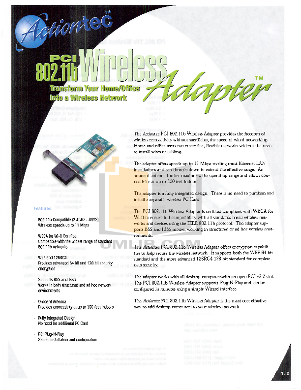 pdf for ActionTec Other 802P125 Wireless-PCI Adapter manual