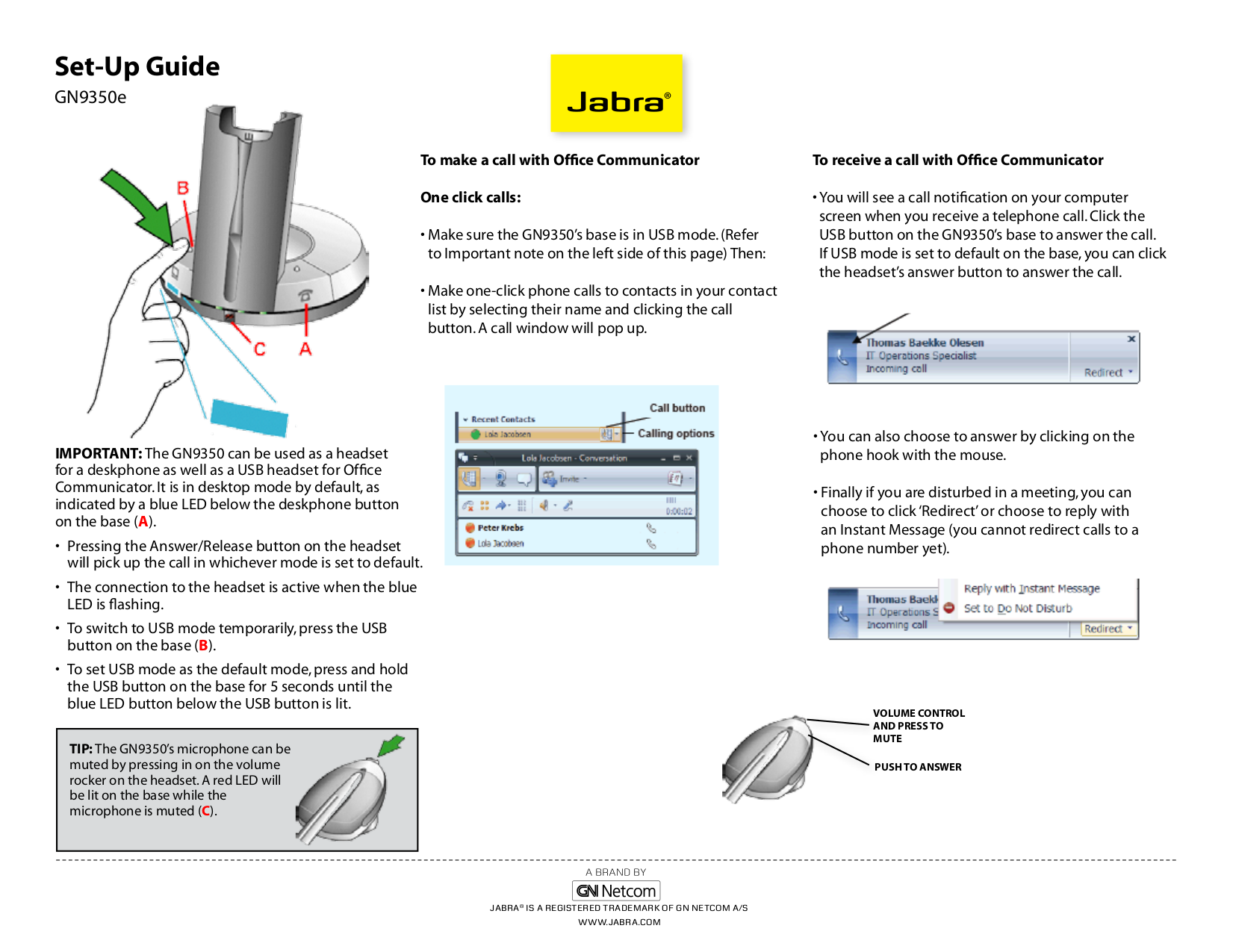 PDF manual for Jabra Headset GN 9350