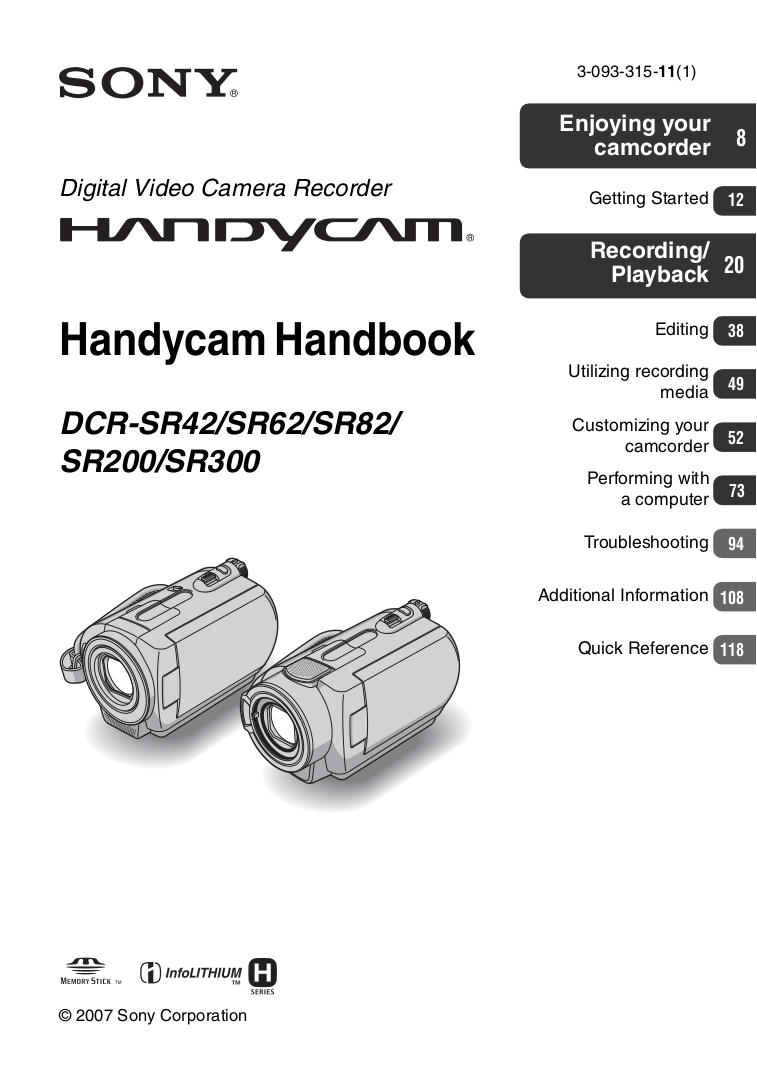 PDF manual for Sony Camcorders Handycam DCRSR82 PDF manual for Sony Camcorders Handycam DCRSR82