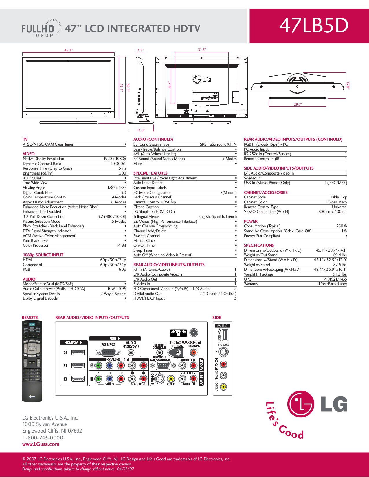 PDF manual for LG TV 47LB5D