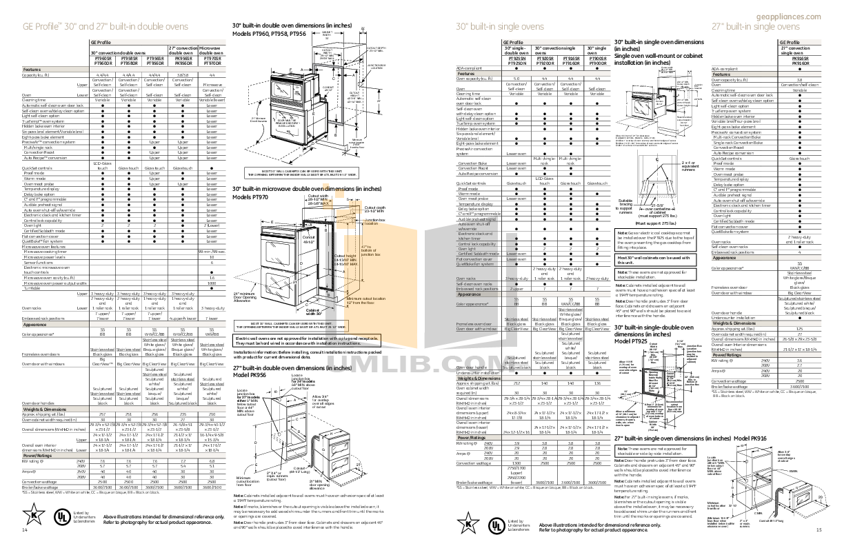 PDF manual for GE Oven Profile PT958DR
