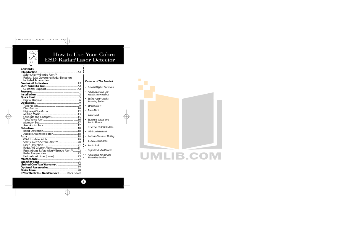 Download free pdf for Cobra ESD9050 Radar Detector manual
