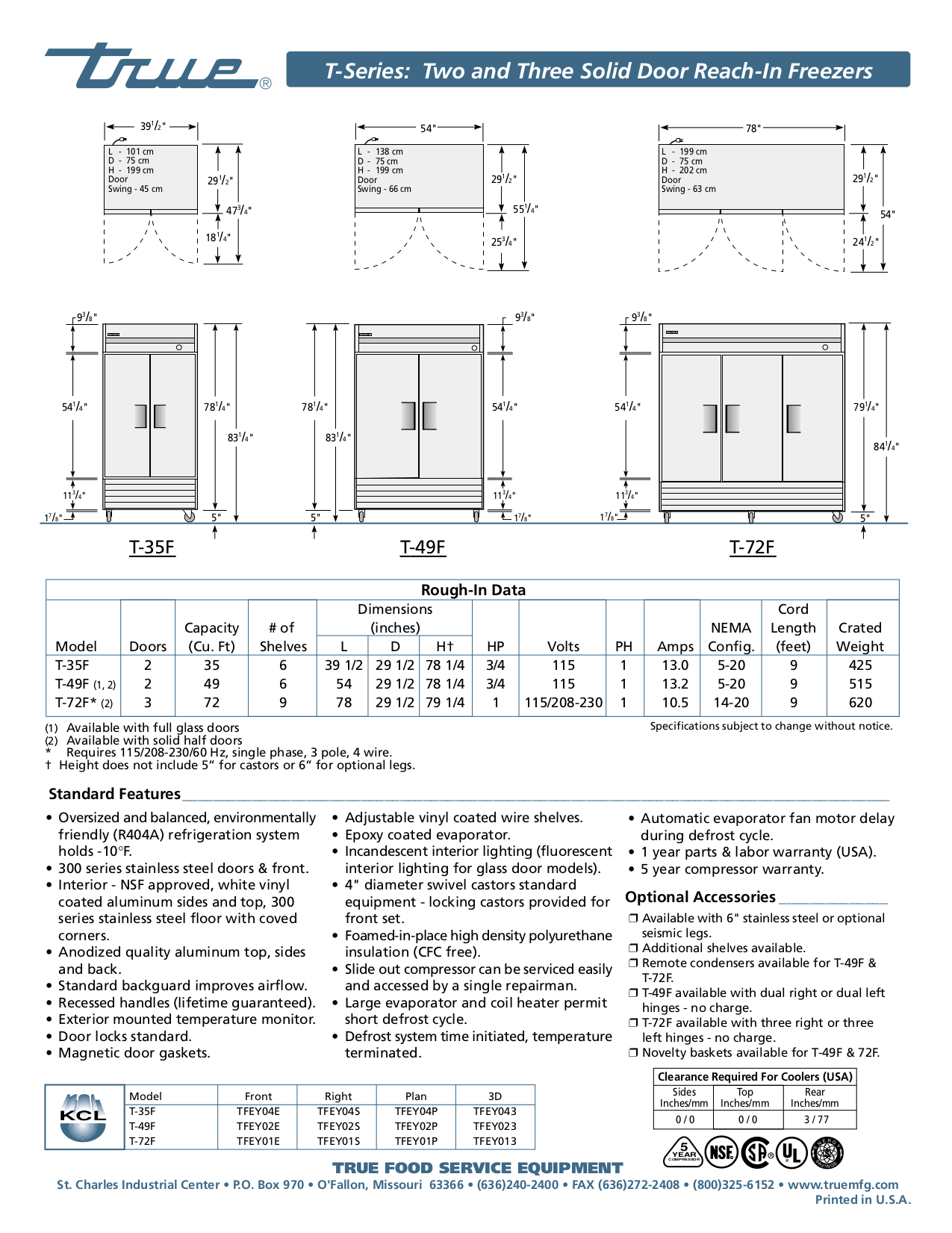 PDF manual for True Freezer T72F