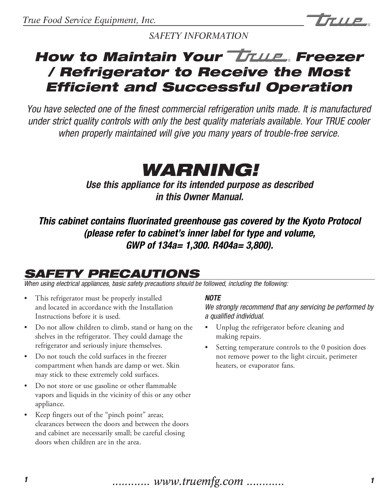 PDF manual for True Freezer T72F