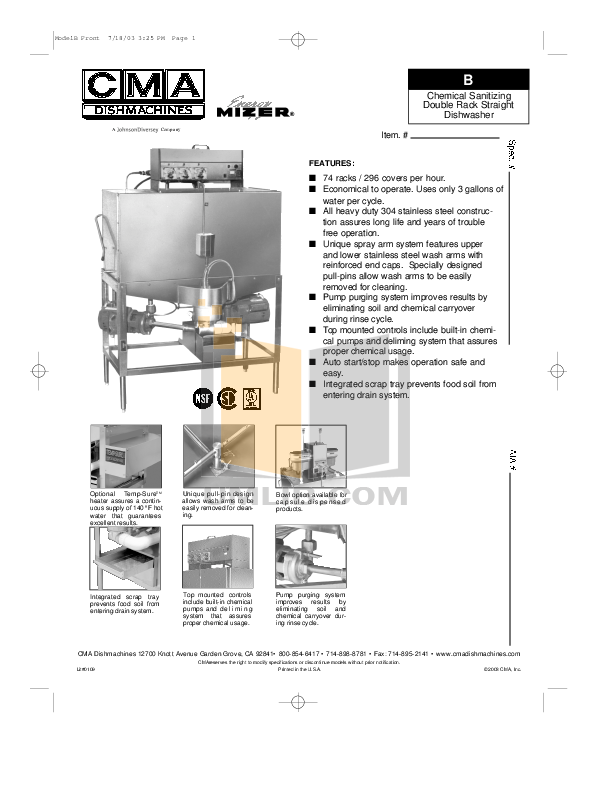 Download Free Pdf For Cma CMA-B Dishwasher Manual