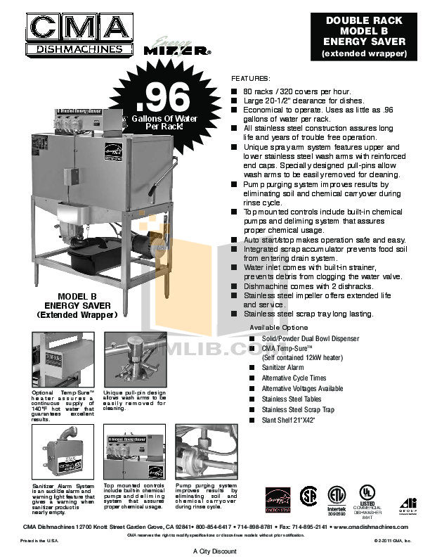 Download Free Pdf For Cma CMA-B Dishwasher Manual