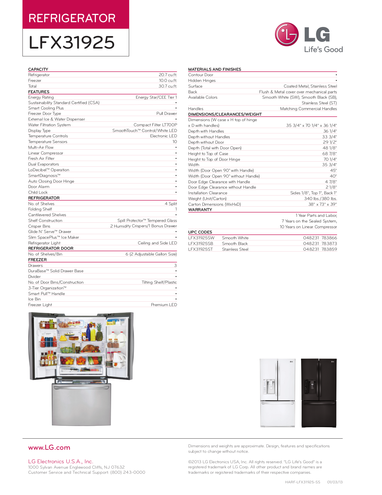 PDF manual for LG Refrigerator LFX31925ST