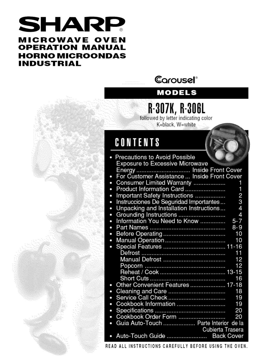 Download free pdf for Sharp R-306L Microwave manual