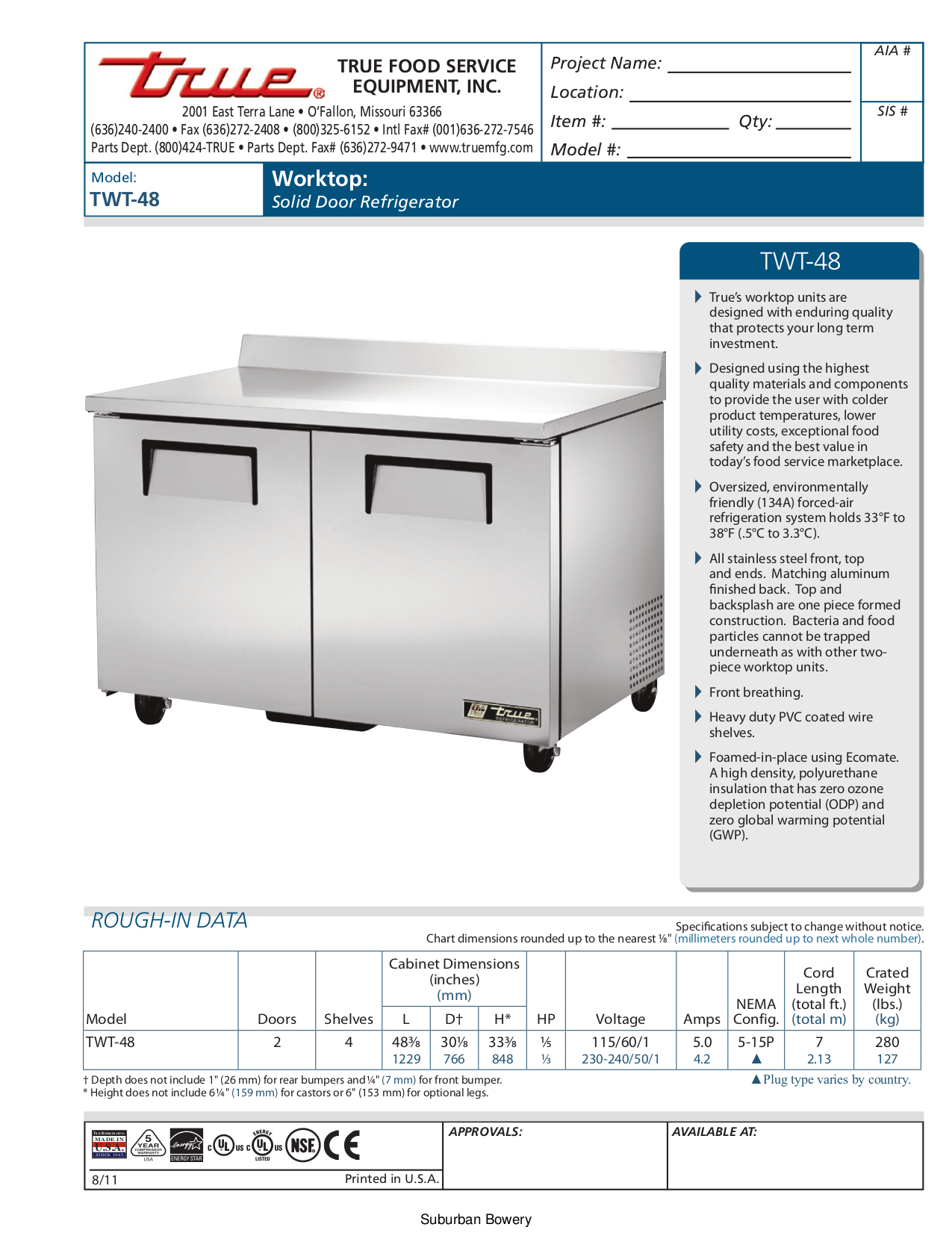 pdf for True Refrigerator TWT-48F manual