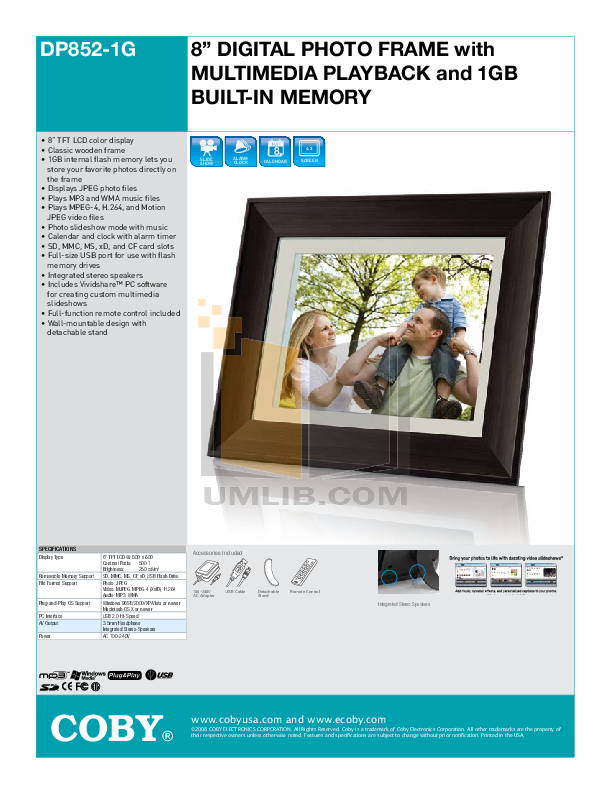 Download free pdf for Coby DP-852 Digital Photo Frame manual