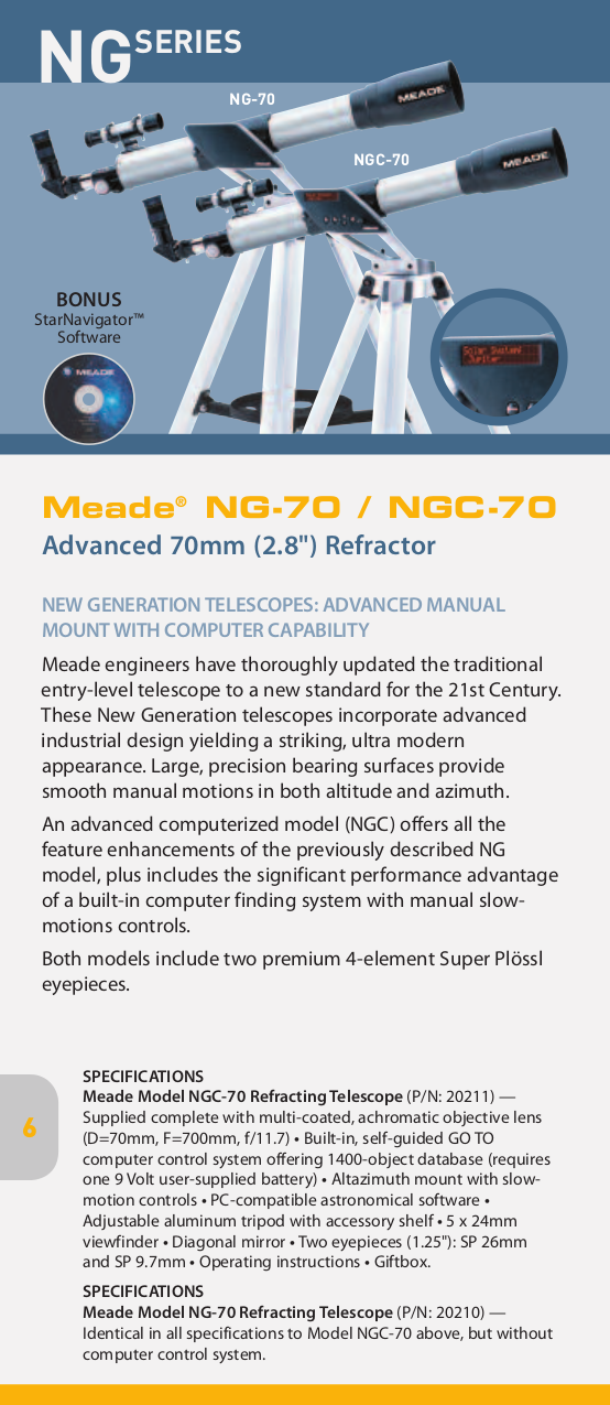 PDF manual for Meade Telescope Telestar NGC60