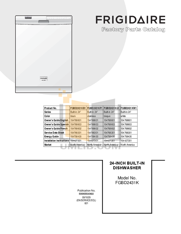 Frigidaire Gallery Dishwasher Owners Manual 
