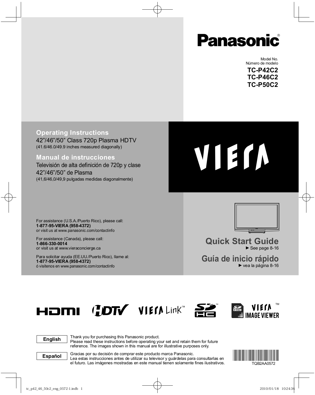 Download free pdf for Panasonic Viera TC-P50C2 TV manual