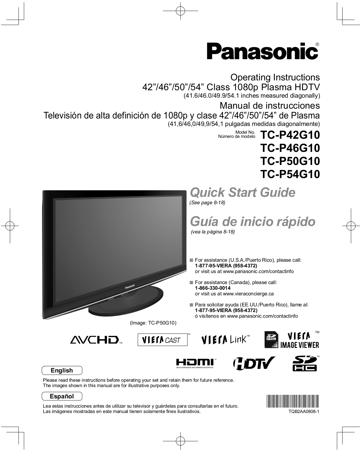 Download free pdf for Panasonic Viera TC-P50C2 TV manual