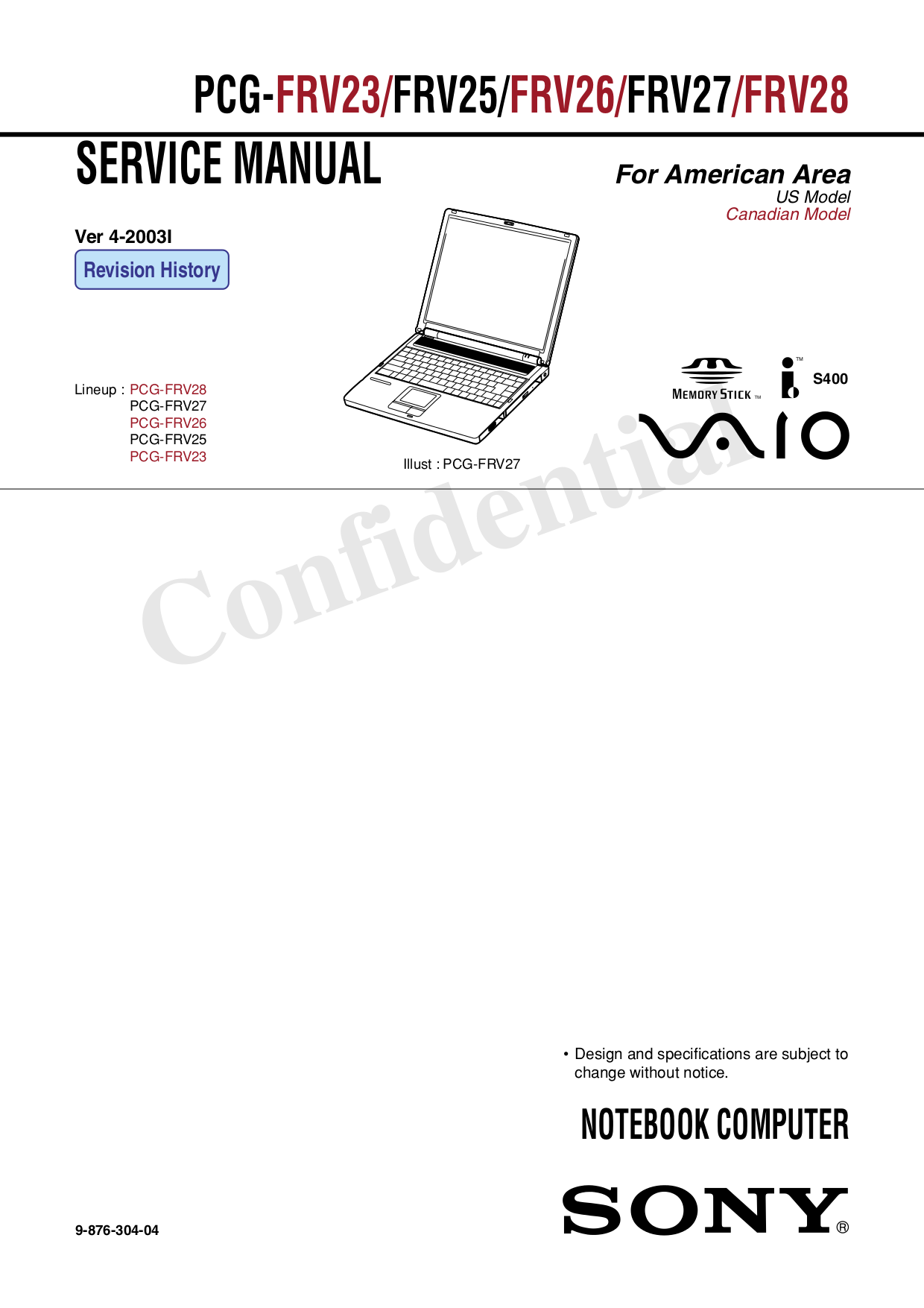 PDF manual for Sony Laptop VAIO PCGFRV28