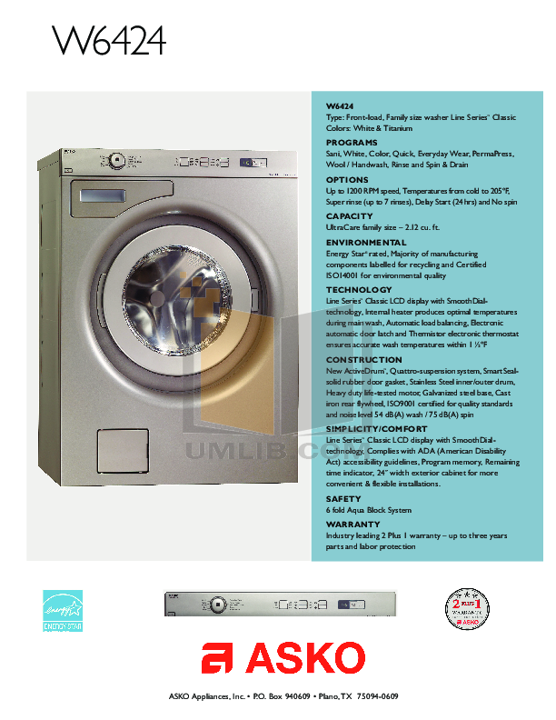 Download free pdf for Asko W6424T Washer manual