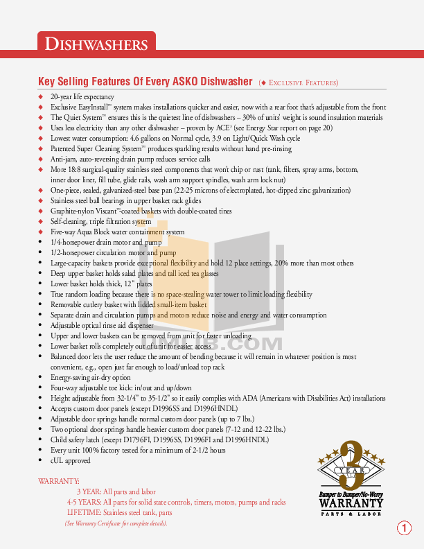 PDF manual for Asko Dishwasher D1716