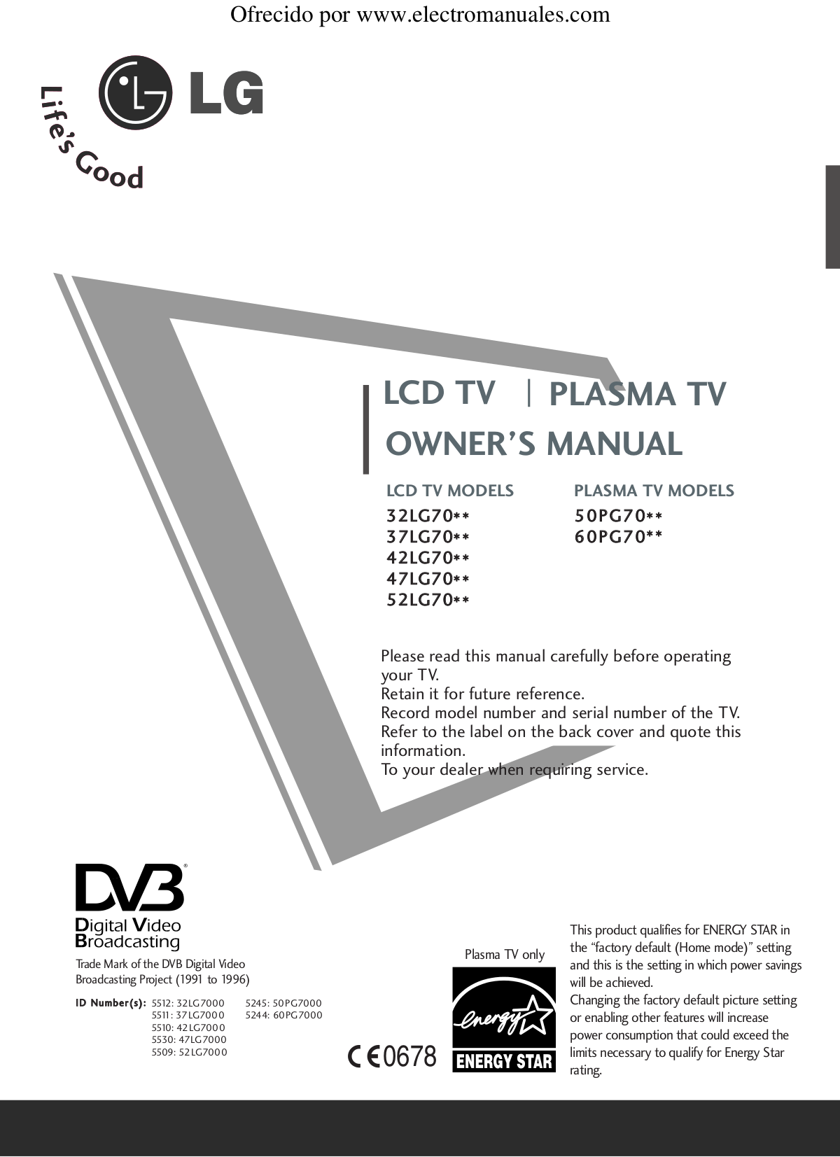 Download free pdf for LG 50PG70 TV manual