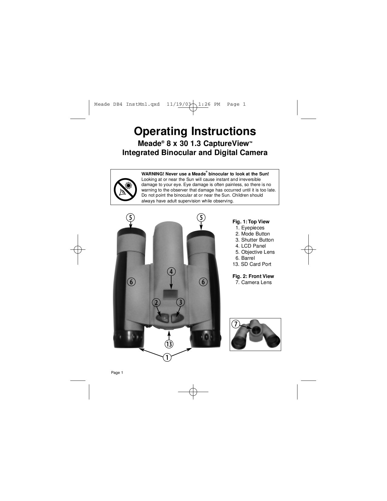 Download free pdf for Meade CaptureView 8x30 Binocular manual