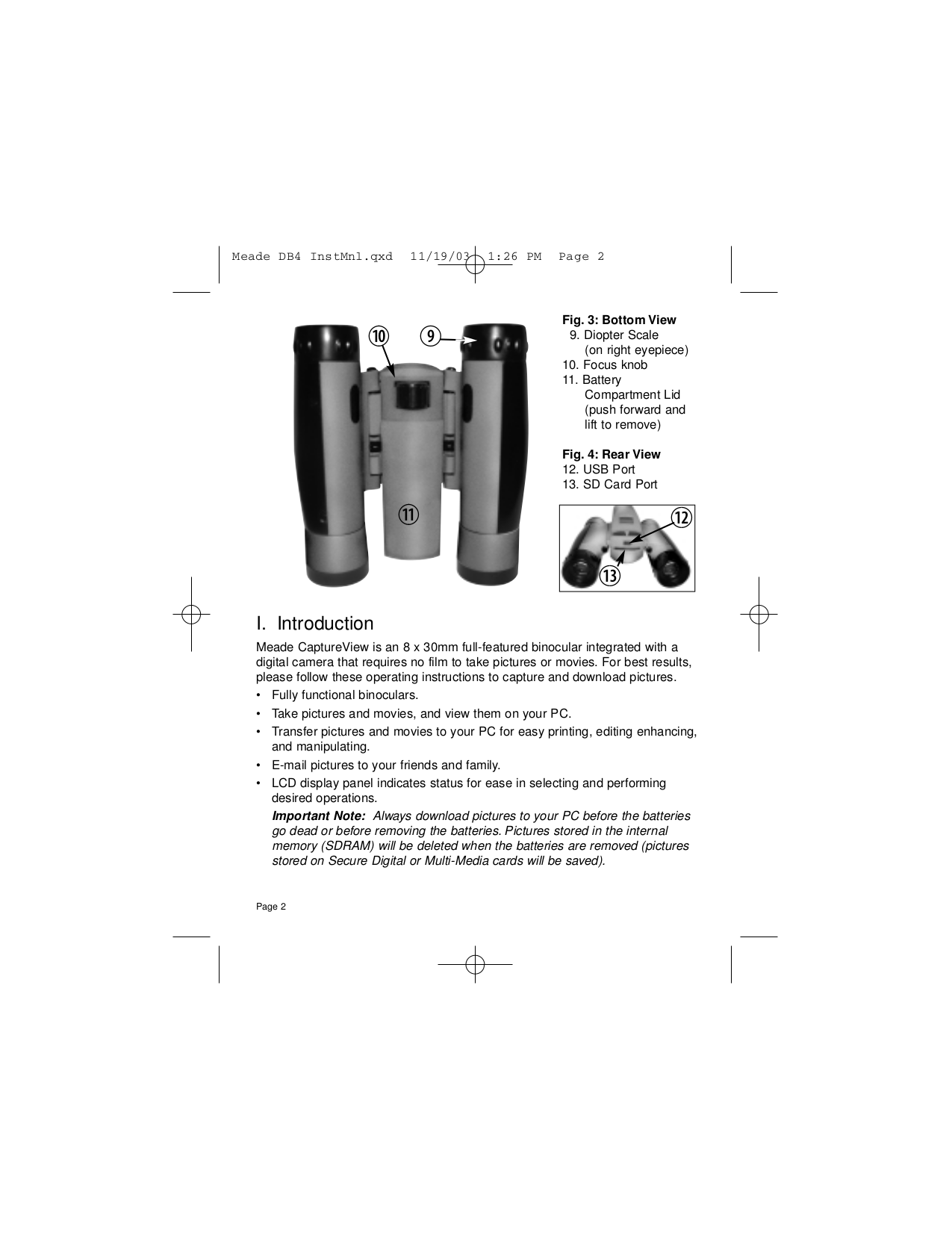 PDF manual for Meade Binocular CaptureView 8x30