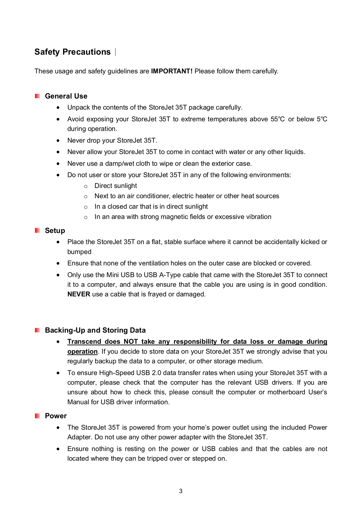 Transcend Storage StoreJet 35T 1.5TB pdf page preview