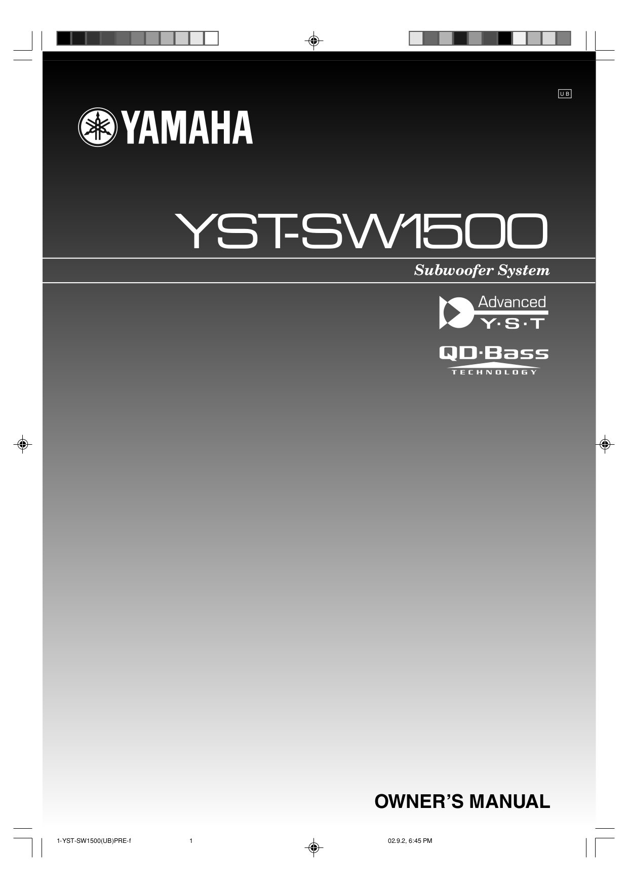 Download free pdf for Yamaha YSTSW1500 Subwoofer manual