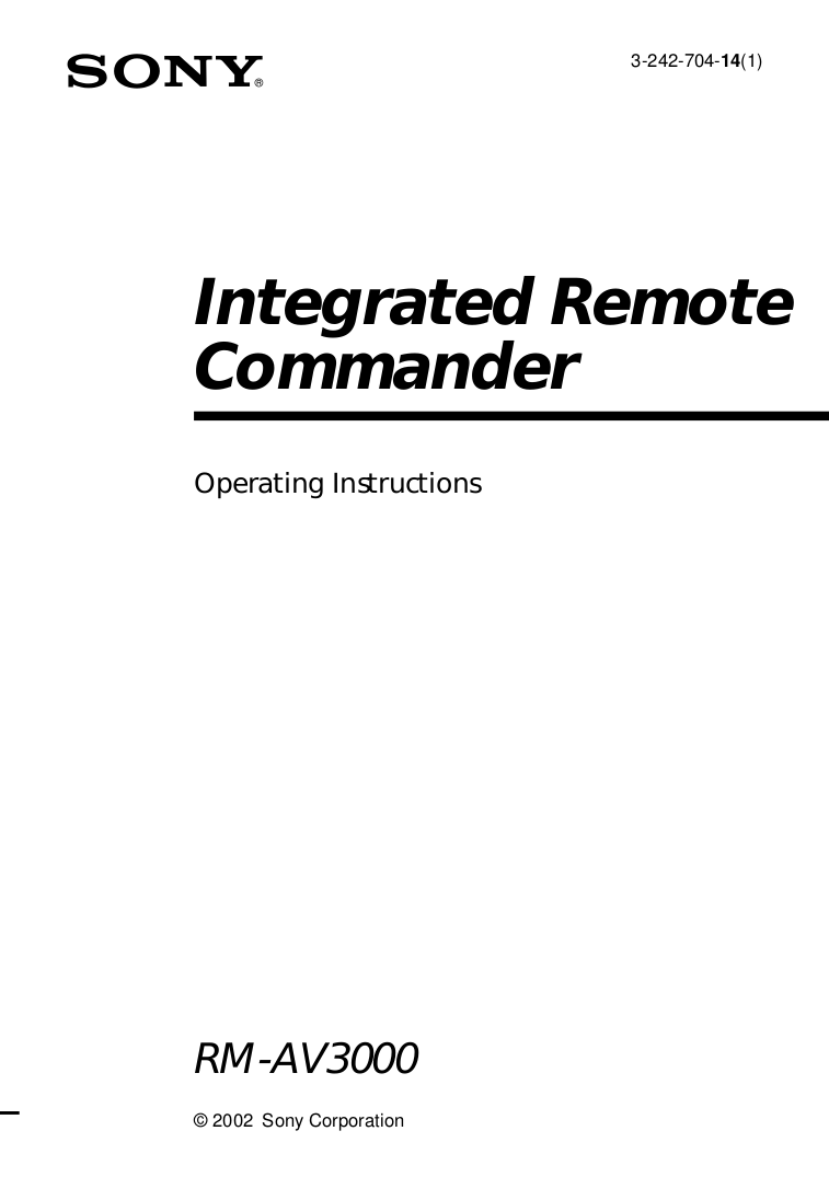 Download free pdf for Sony RMAV3000 Remote Control manual