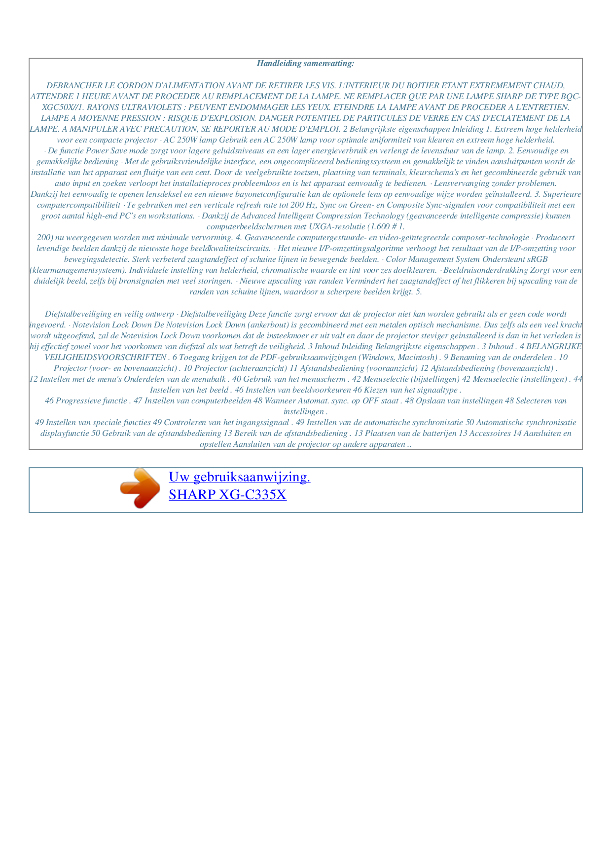 PDF manual for Sharp Projector Notevision XG-C335X
