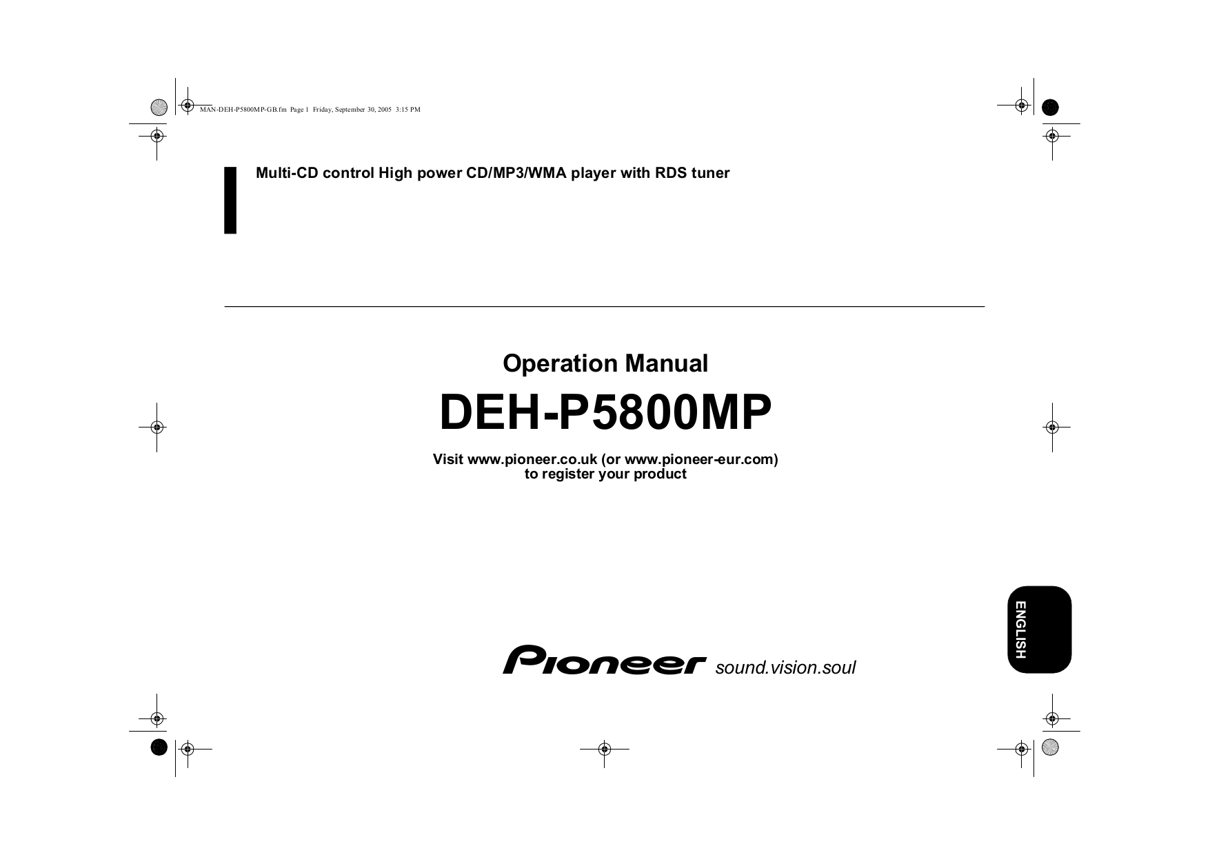 Download free pdf for Pioneer DEH-P5800MP Car Receiver manual