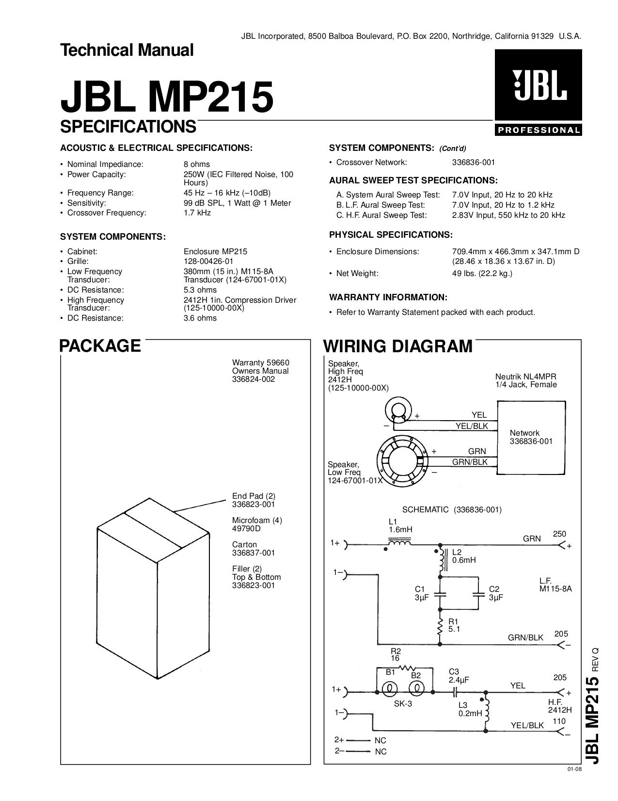 Jbl gto 506c схема подключения