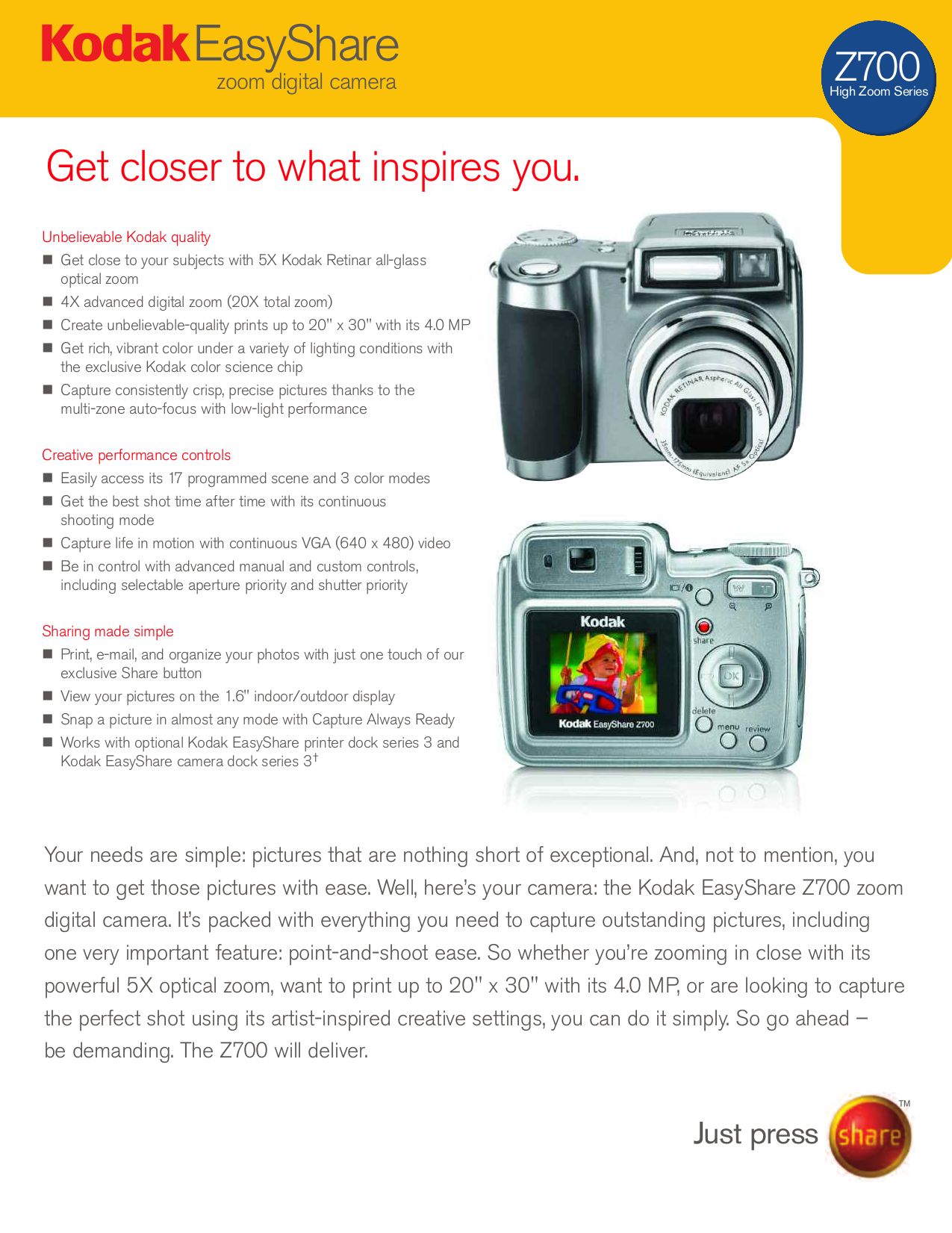 Download free pdf for Kodak EasyShare Z700 Digital Camera manual