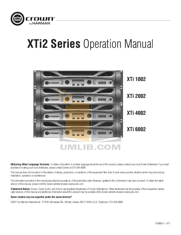 Download free pdf for Crown XTi 6000 Amp manual