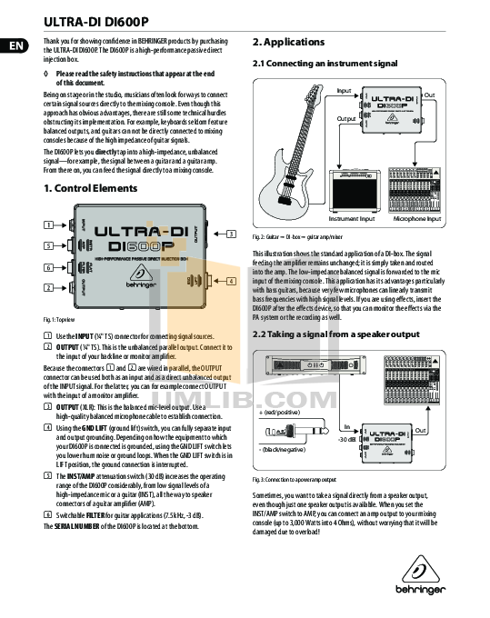 Download Free Pdf For Behringer Ultra Di Di600p Direct Box Other Manual
