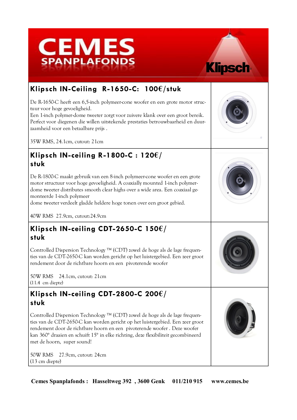 Download free pdf for Klipsch R1650C Speaker manual