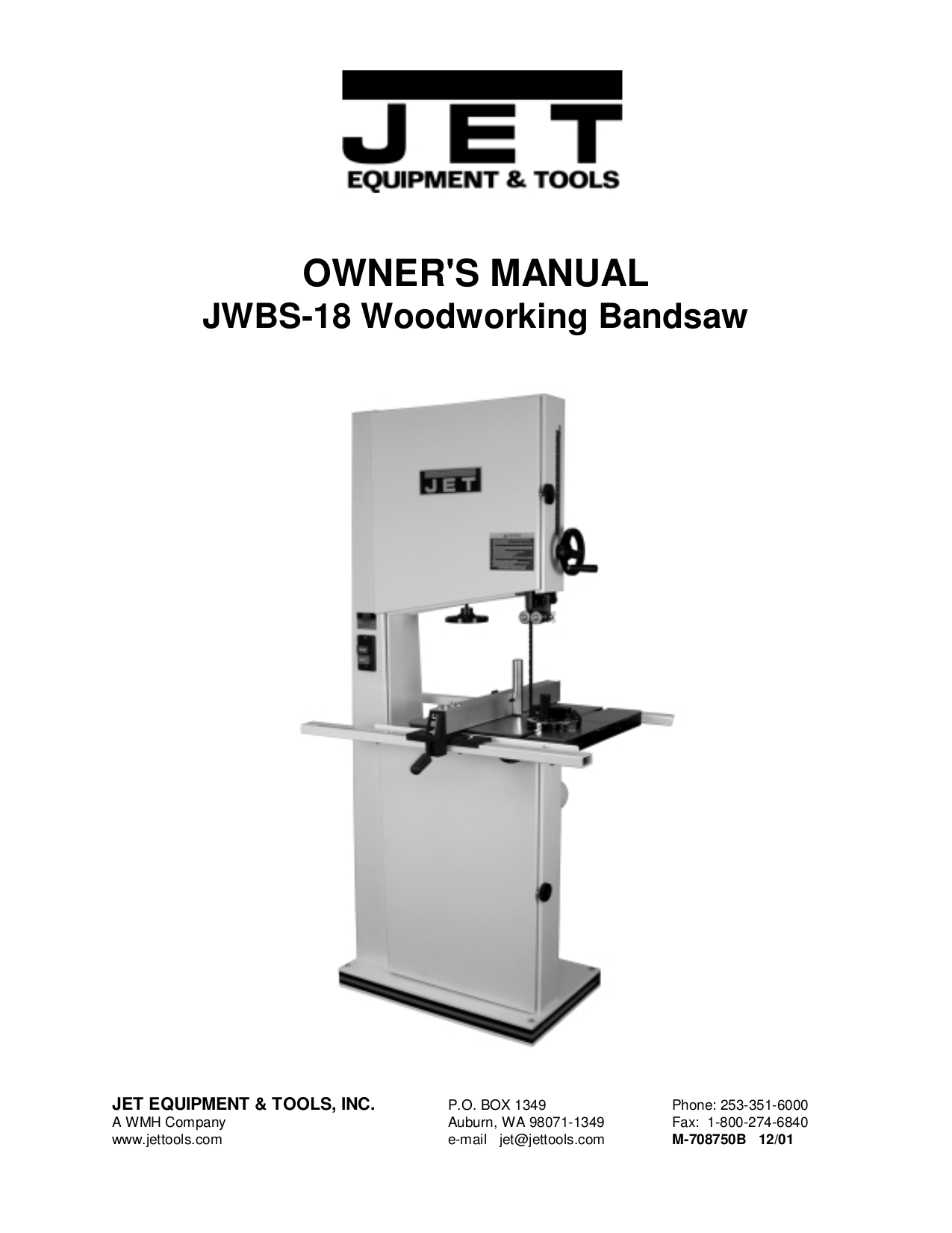 Download free pdf for Jet JWBS-18X Bandsaw Other manual