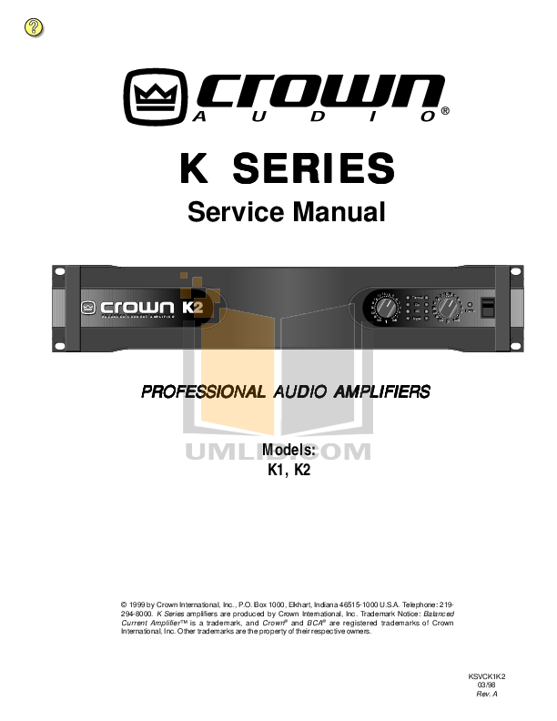 Download free pdf for Crown K2 Amp manual