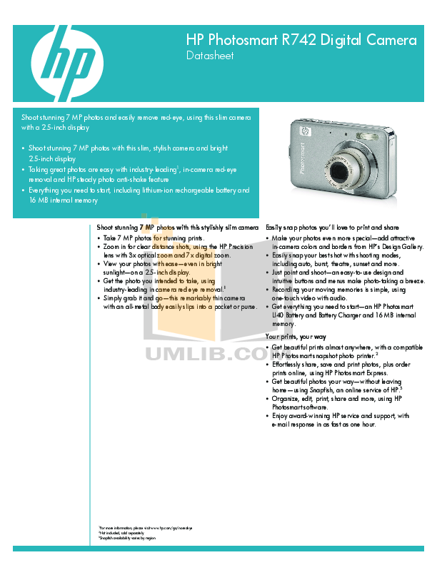pdf for HP Digital Camera Photosmart R742 manual