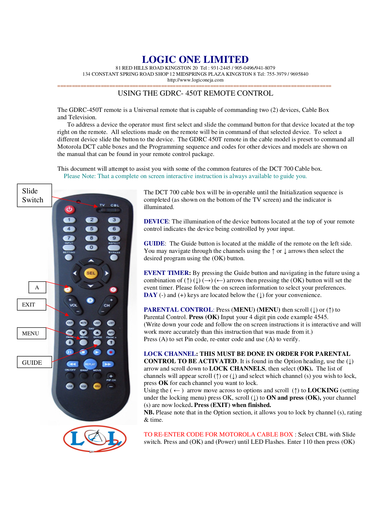 PDF Manual For Motorola Remote Control DRC-450