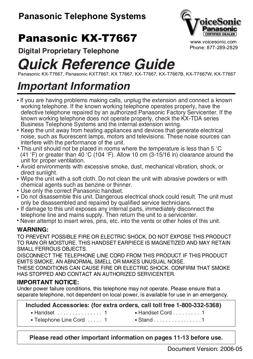 Download free pdf for Panasonic KX-T7667 Telephone manual