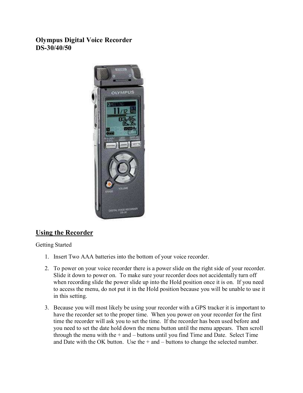 Download free pdf for Olympus DS40 Voice Recorder manual