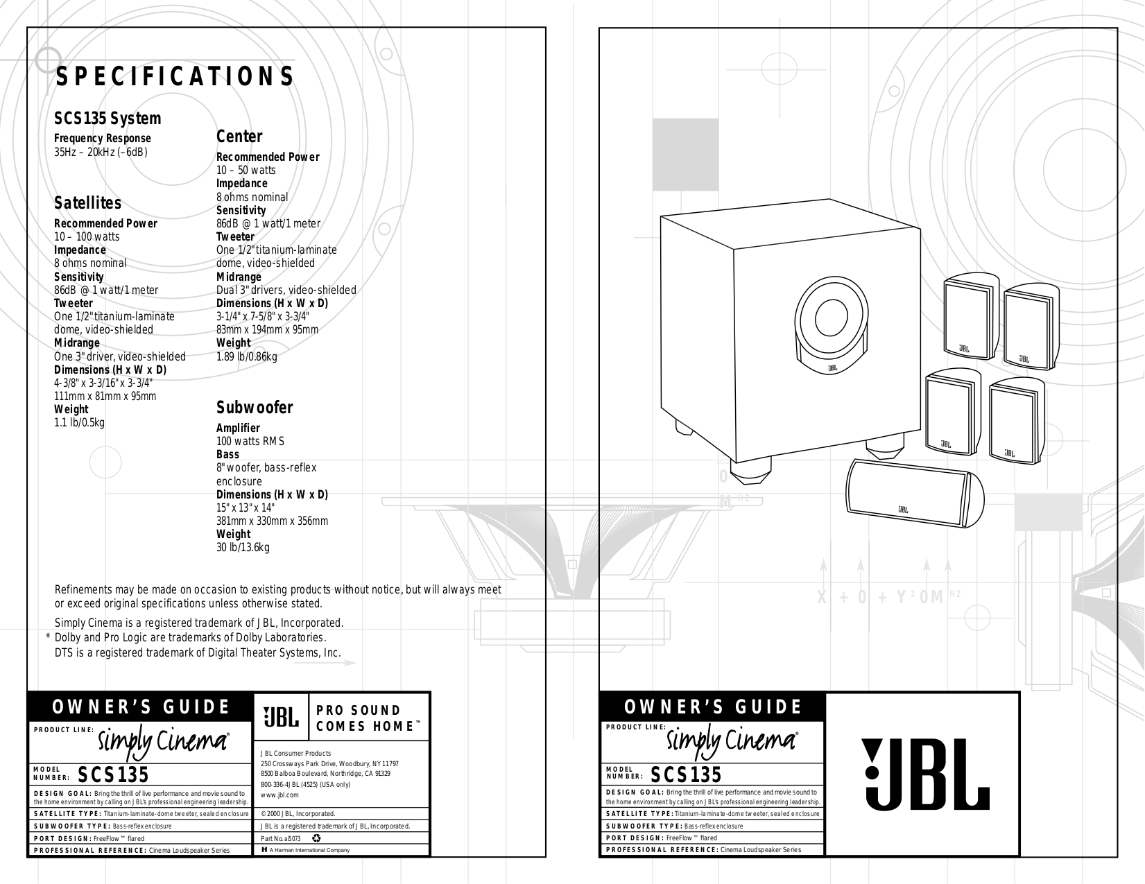 PDF manual for JBL Speaker System SCS135P