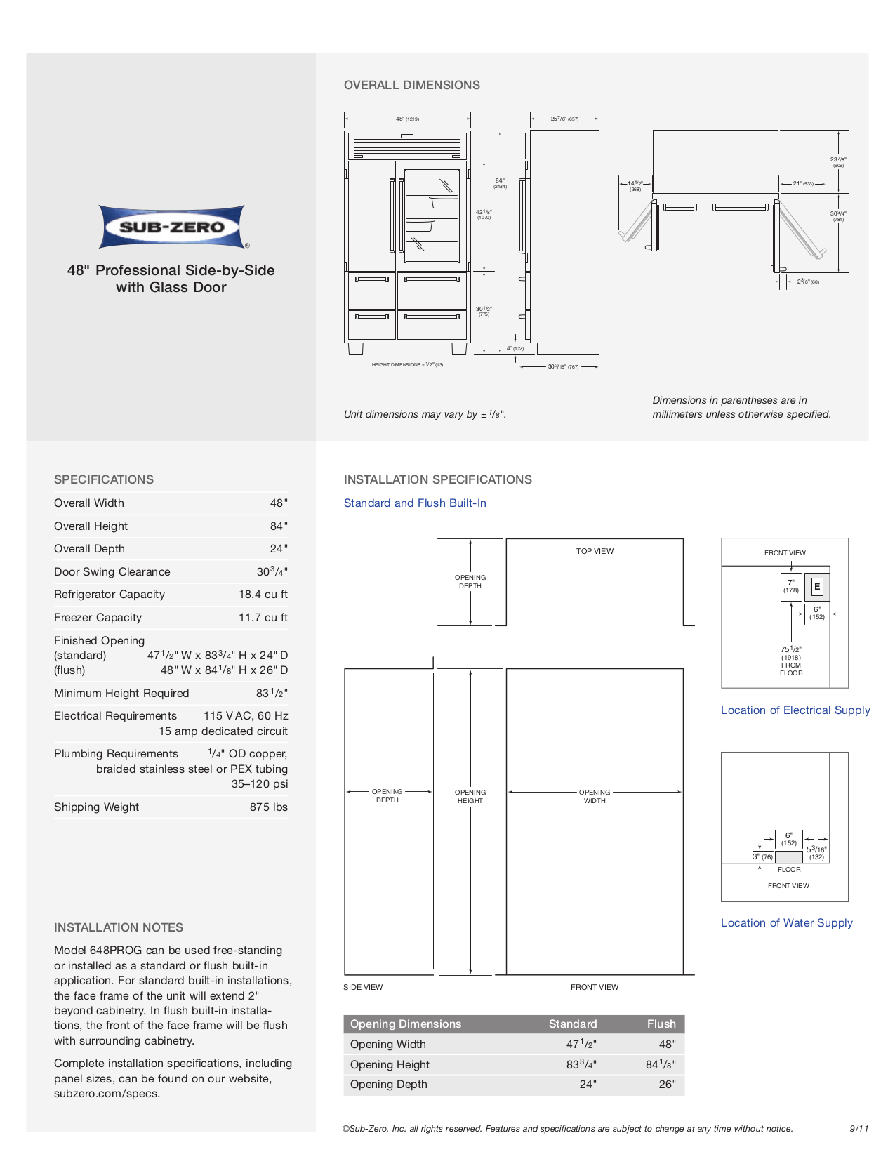 PDF manual for Wolf Refrigerator SubZero 648PROG