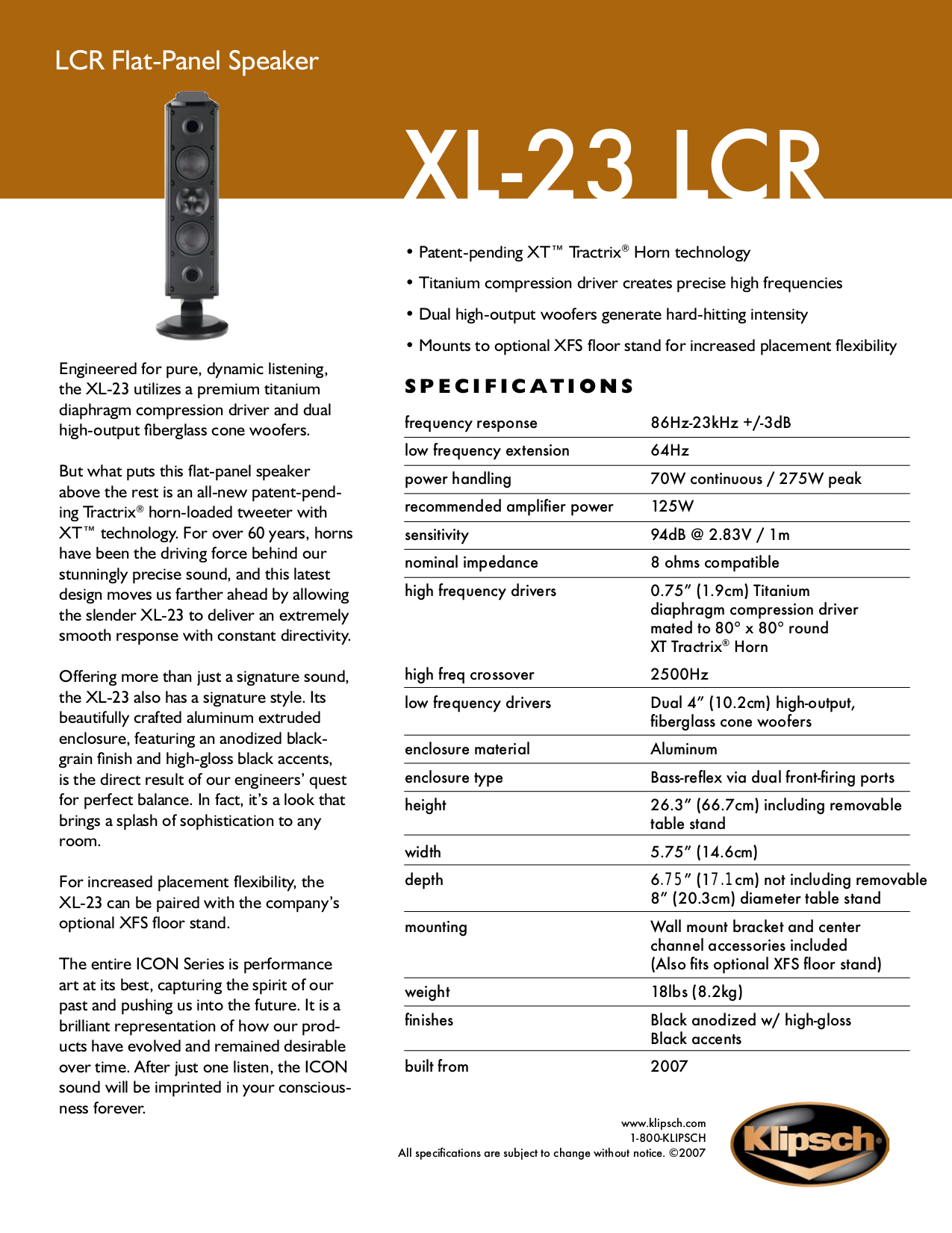 Download free pdf for Klipsch XL23 Speaker manual